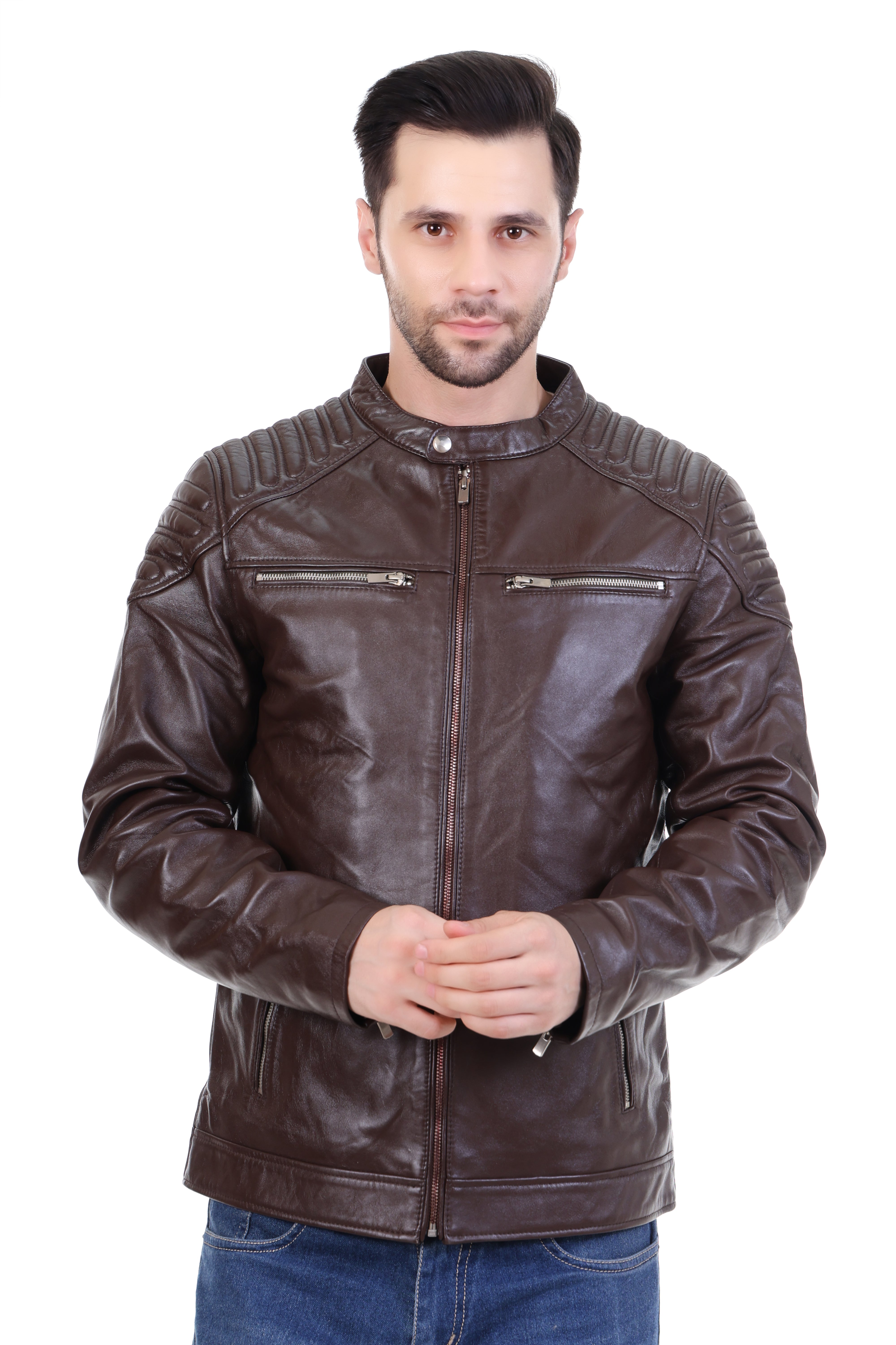 Cool Equal Men's Pure Leather Winter Jacket – Classic Brown