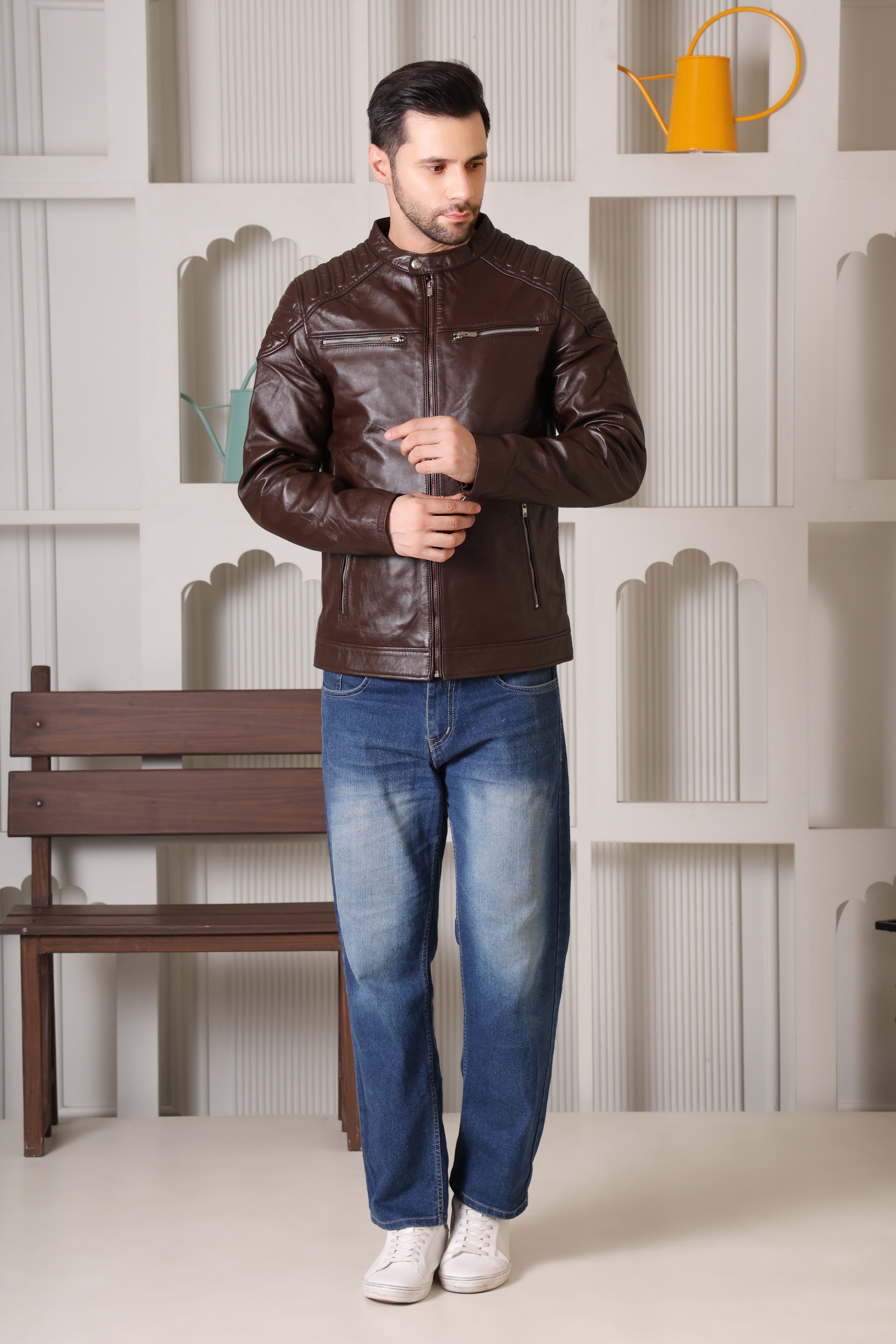 Cool Equal Men's Pure Leather Winter Jacket – Classic Brown