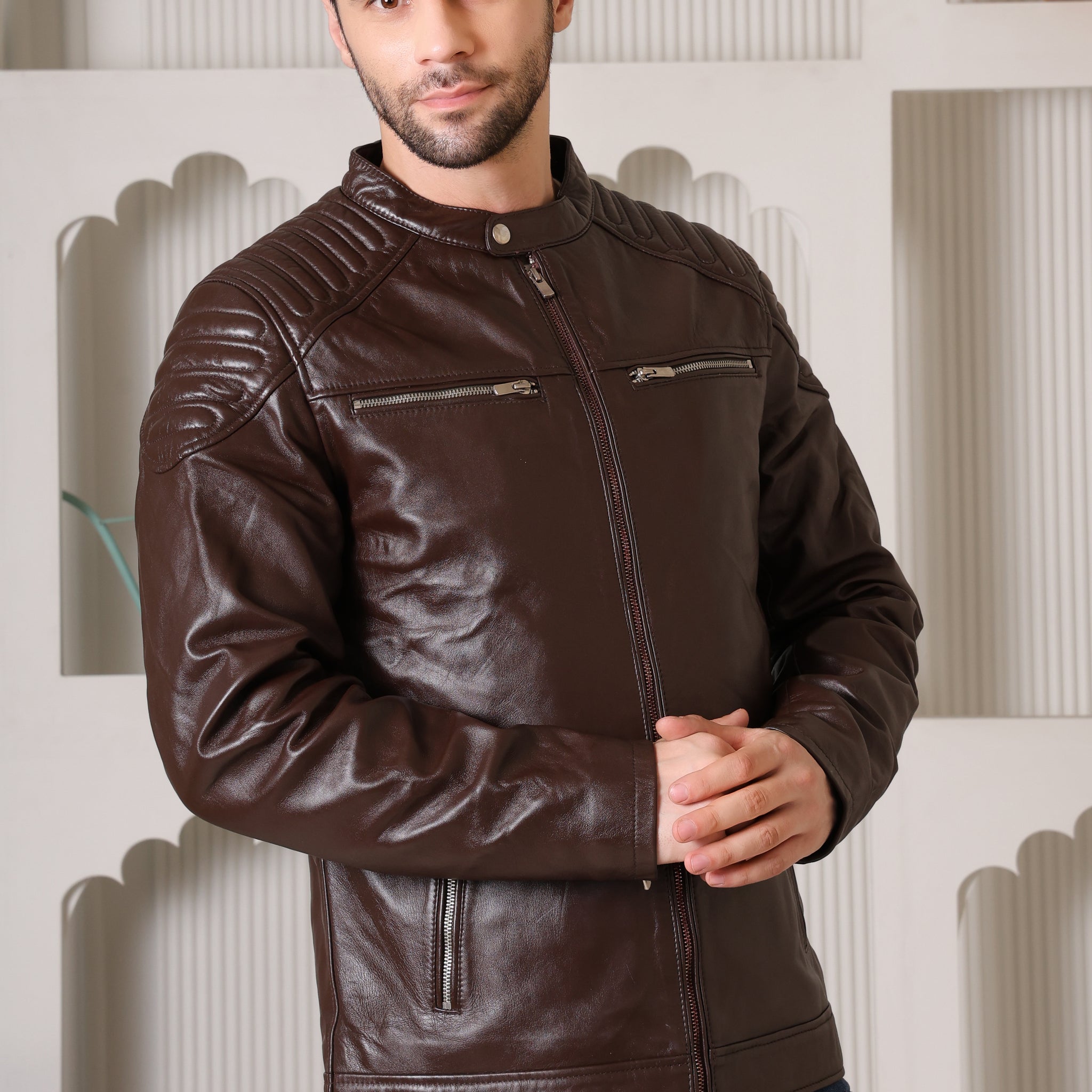 Cool Equal Men's Pure Leather Winter Jacket – Classic Brown