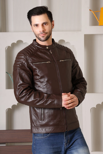 Cool Equal Men's Pure Leather Winter Jacket – Classic Brown