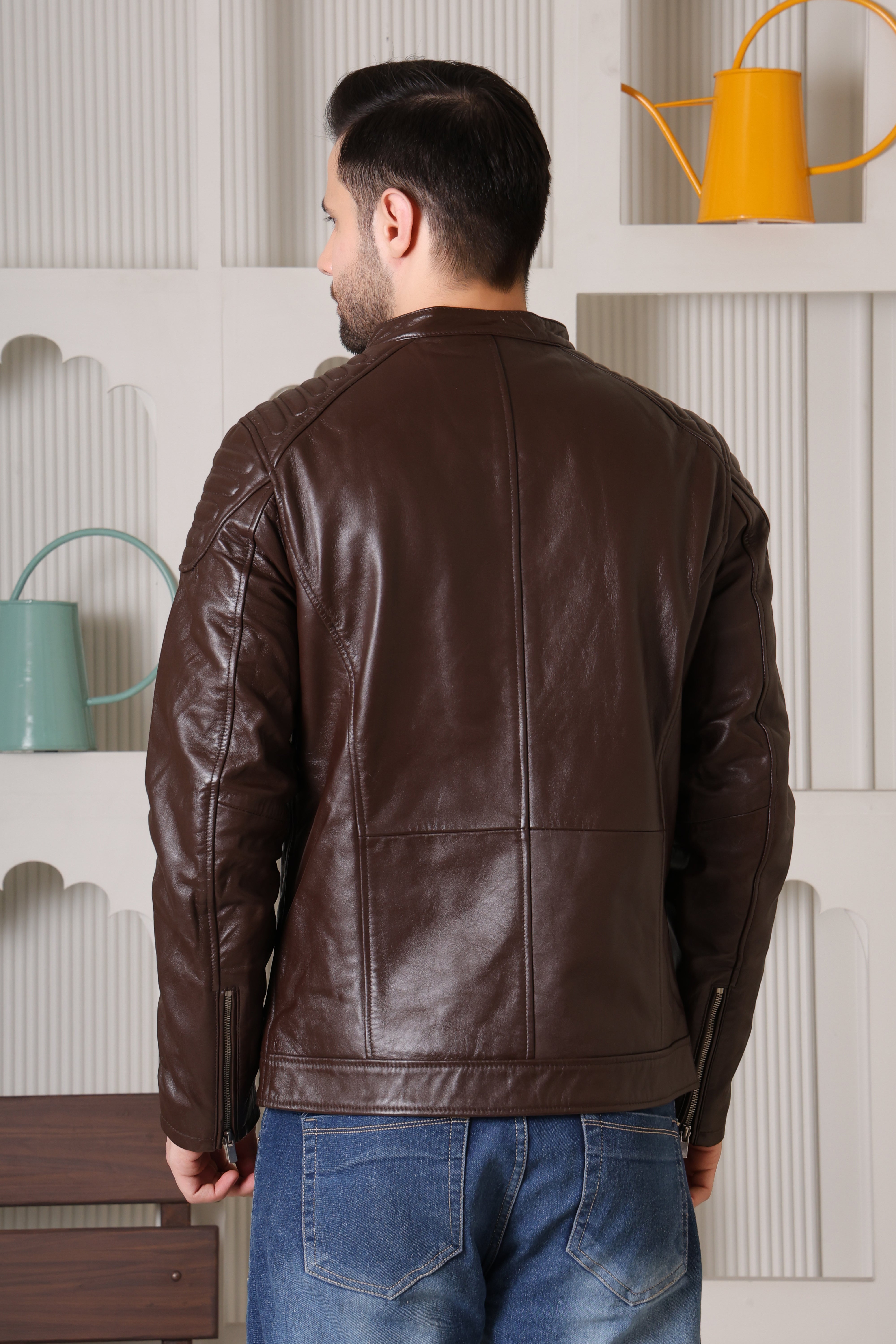 Cool Equal Men's Pure Leather Winter Jacket – Classic Brown