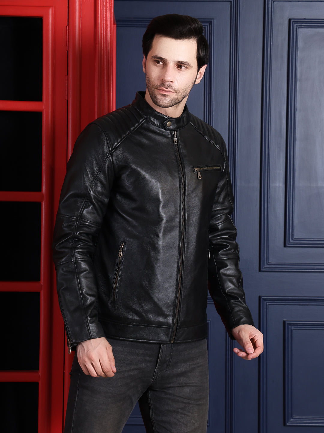Men’s Real Leather Jacket with Zipper Closure