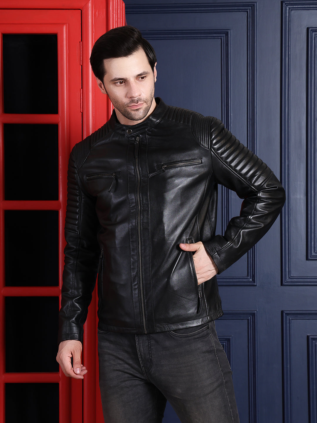 Cool Equal Men’s Pure Leather Biker Jacket