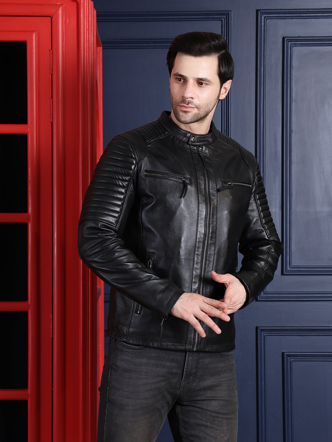 Cool Equal Men’s Pure Leather Biker Jacket