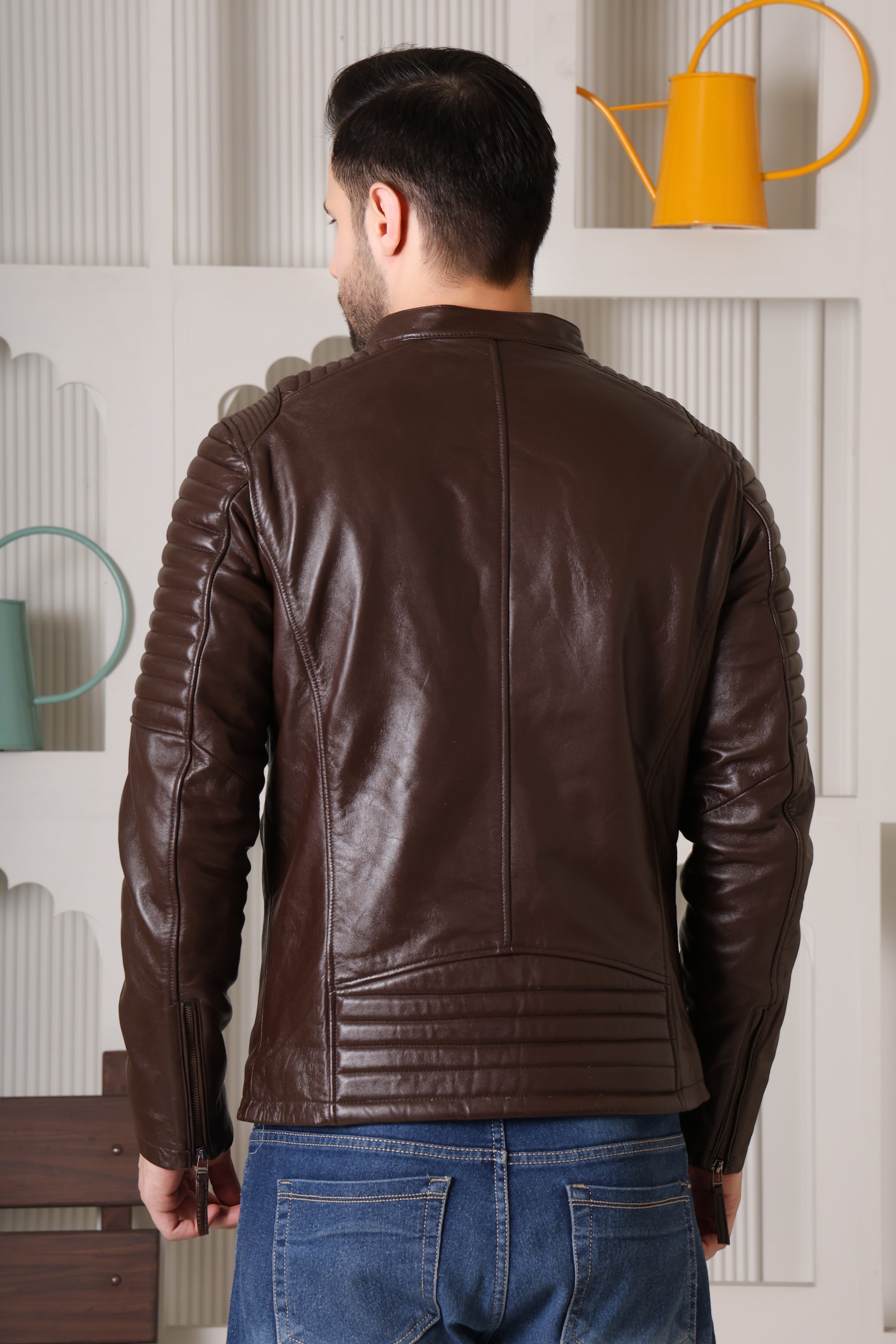 Cool Equal Men’s Pure Leather Biker Jacket – Classic Brown, Stylish & Durable