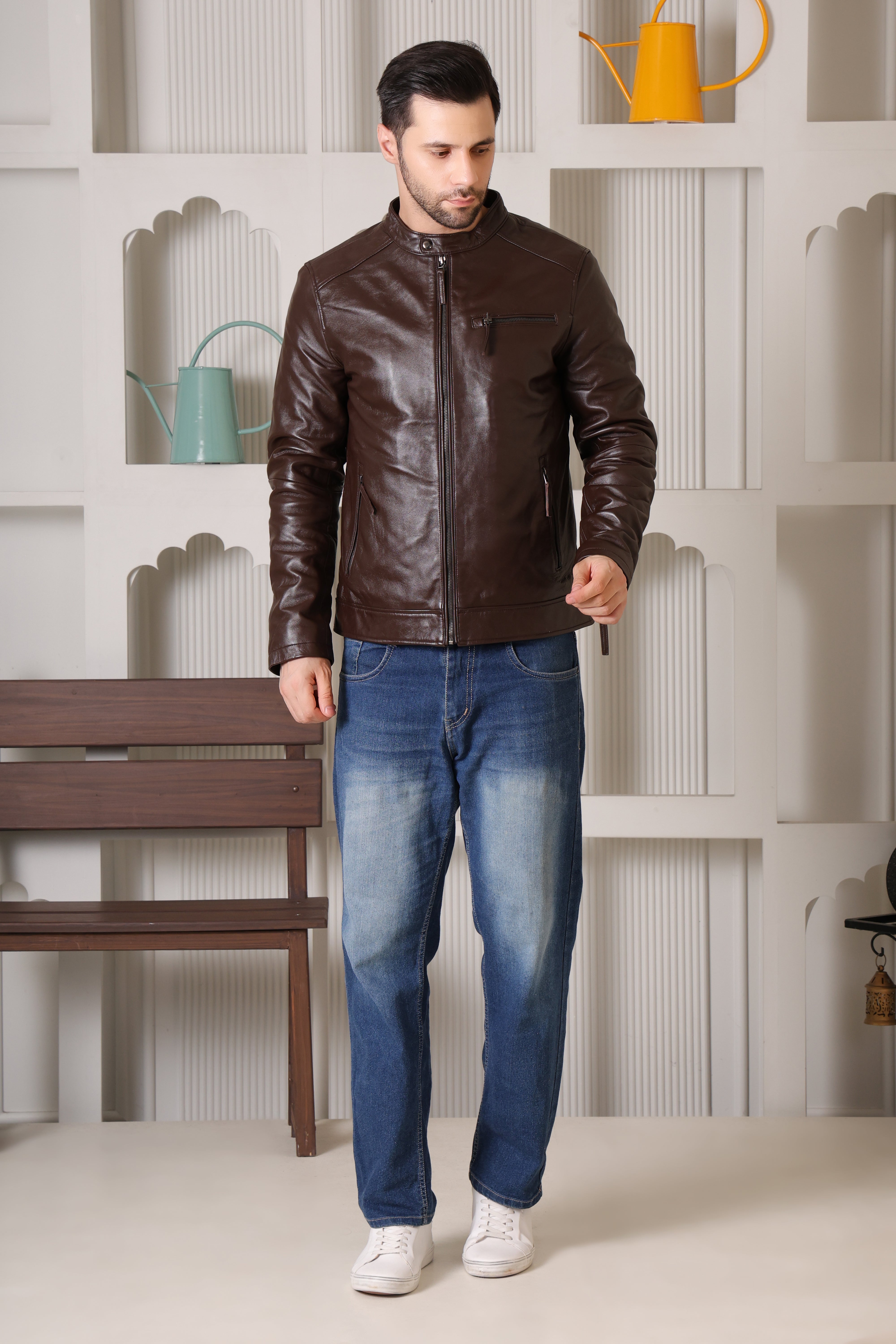 Cool Equal Men's Pure Leather Brown Jacket – Premium Quality Stylish Winter wear