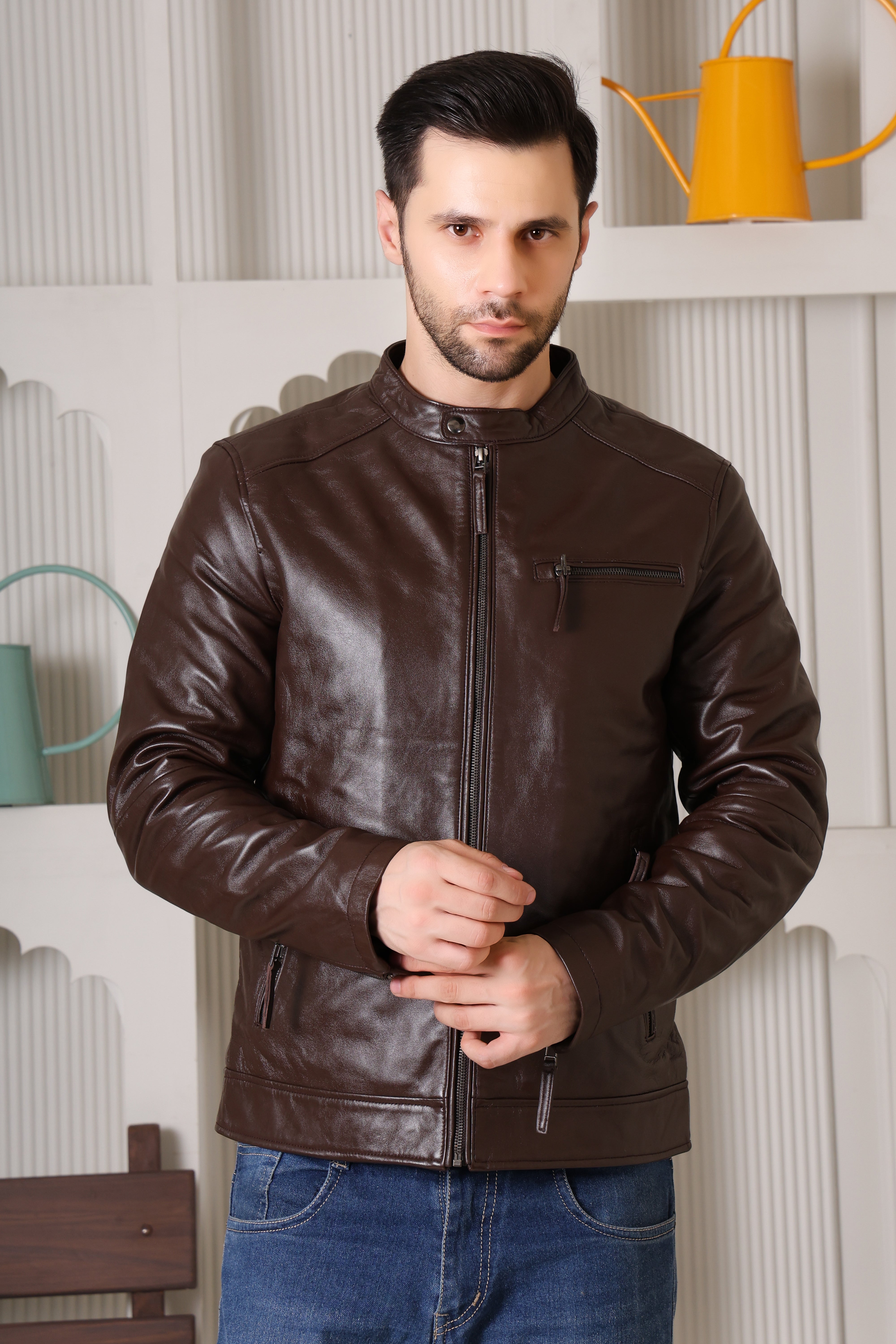 Cool Equal Men's Pure Leather Brown Jacket – Premium Quality Stylish Winter wear