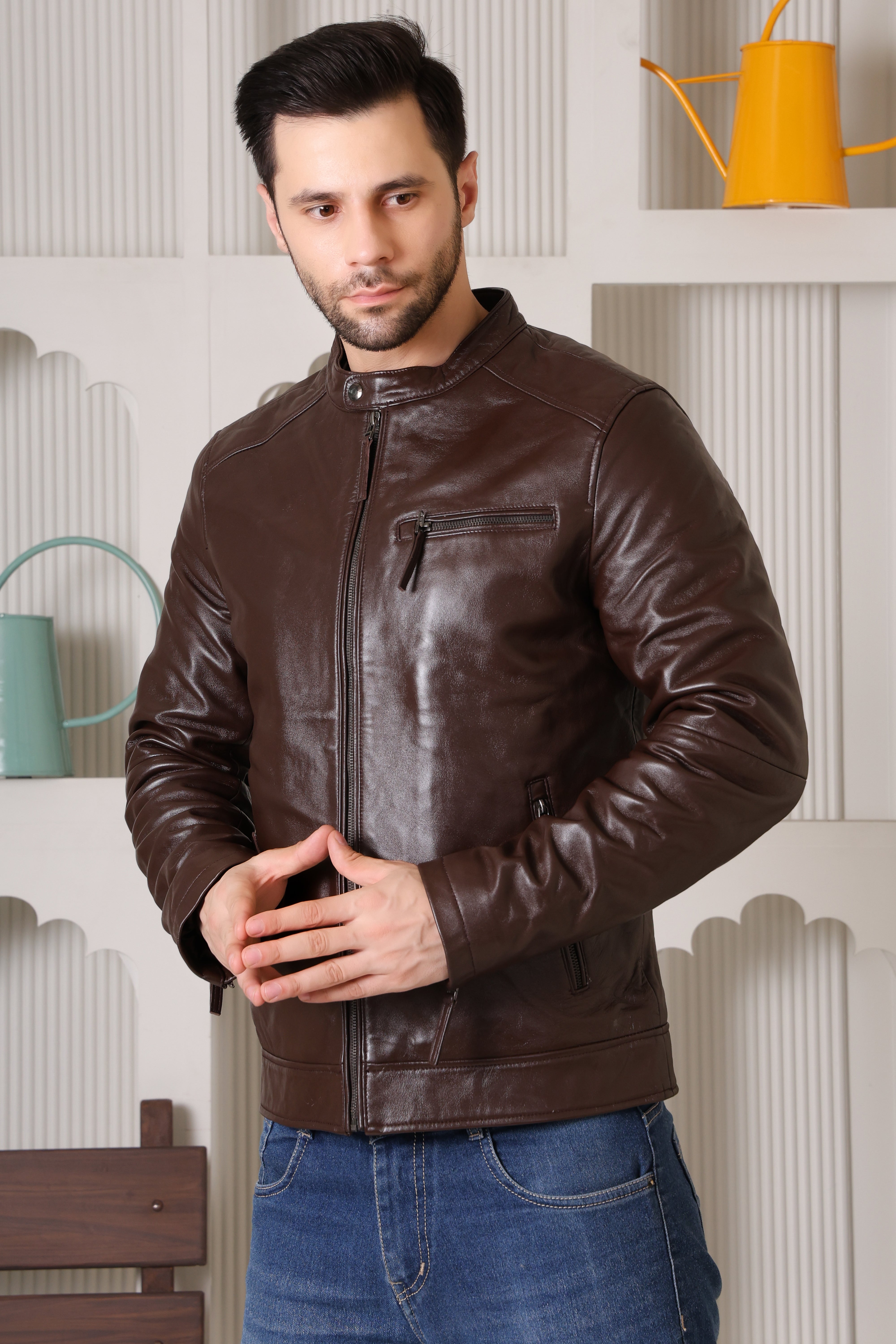 Cool Equal Men's Pure Leather Brown Jacket – Premium Quality Stylish Winter wear