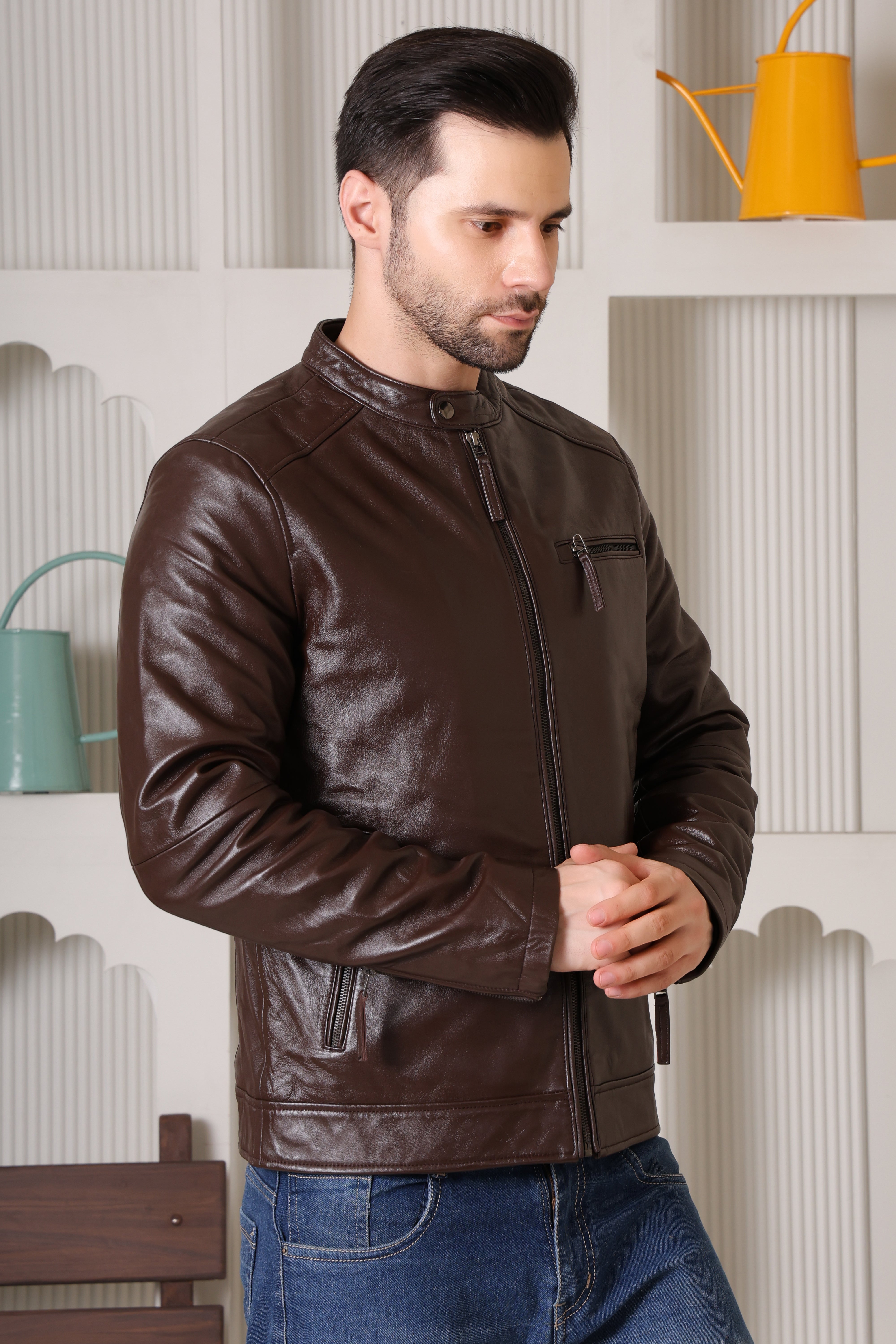 Cool Equal Men's Pure Leather Brown Jacket – Premium Quality Stylish Winter wear