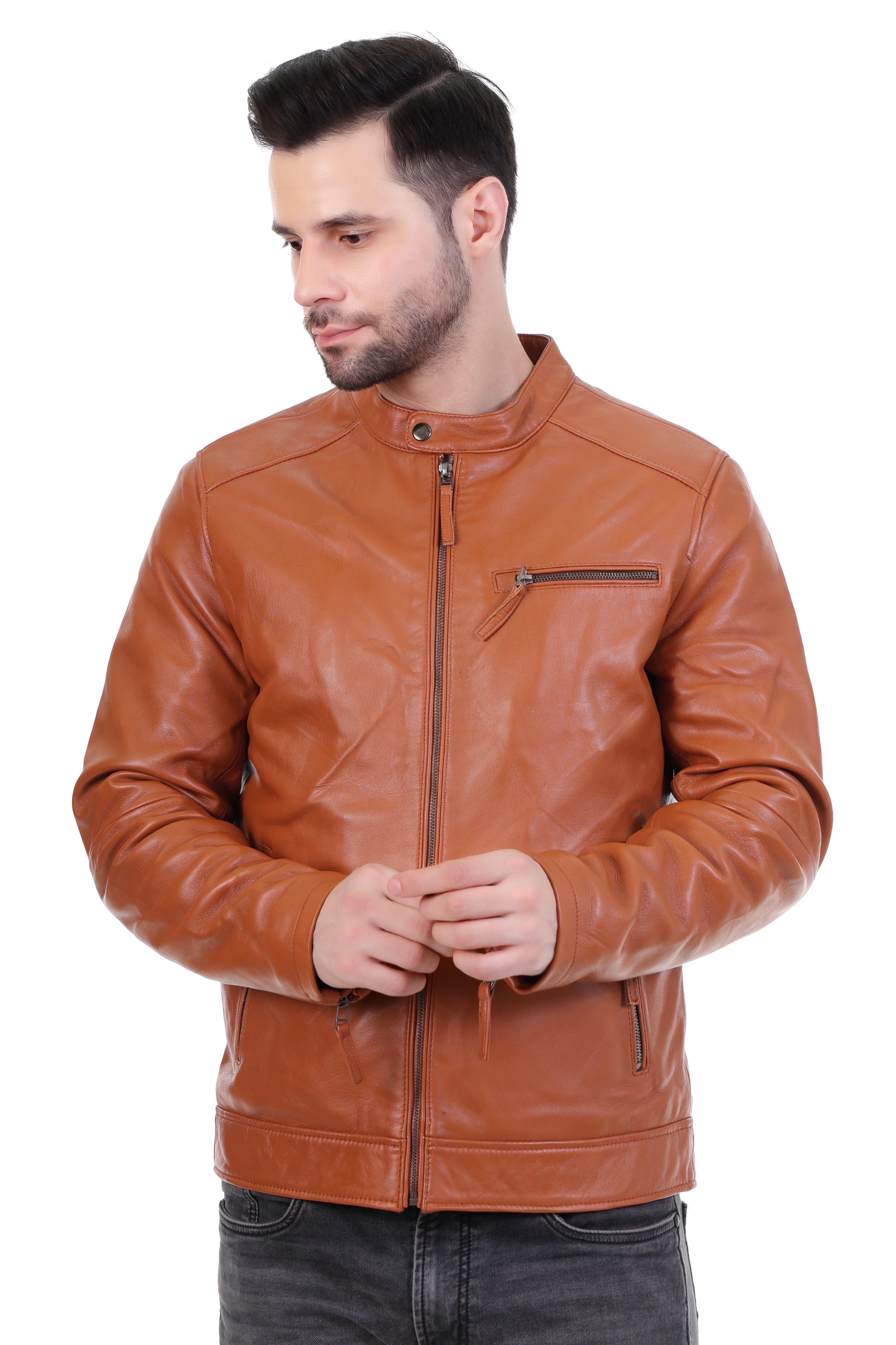 Cool Equal Men's Pure Leather Tan Jacket