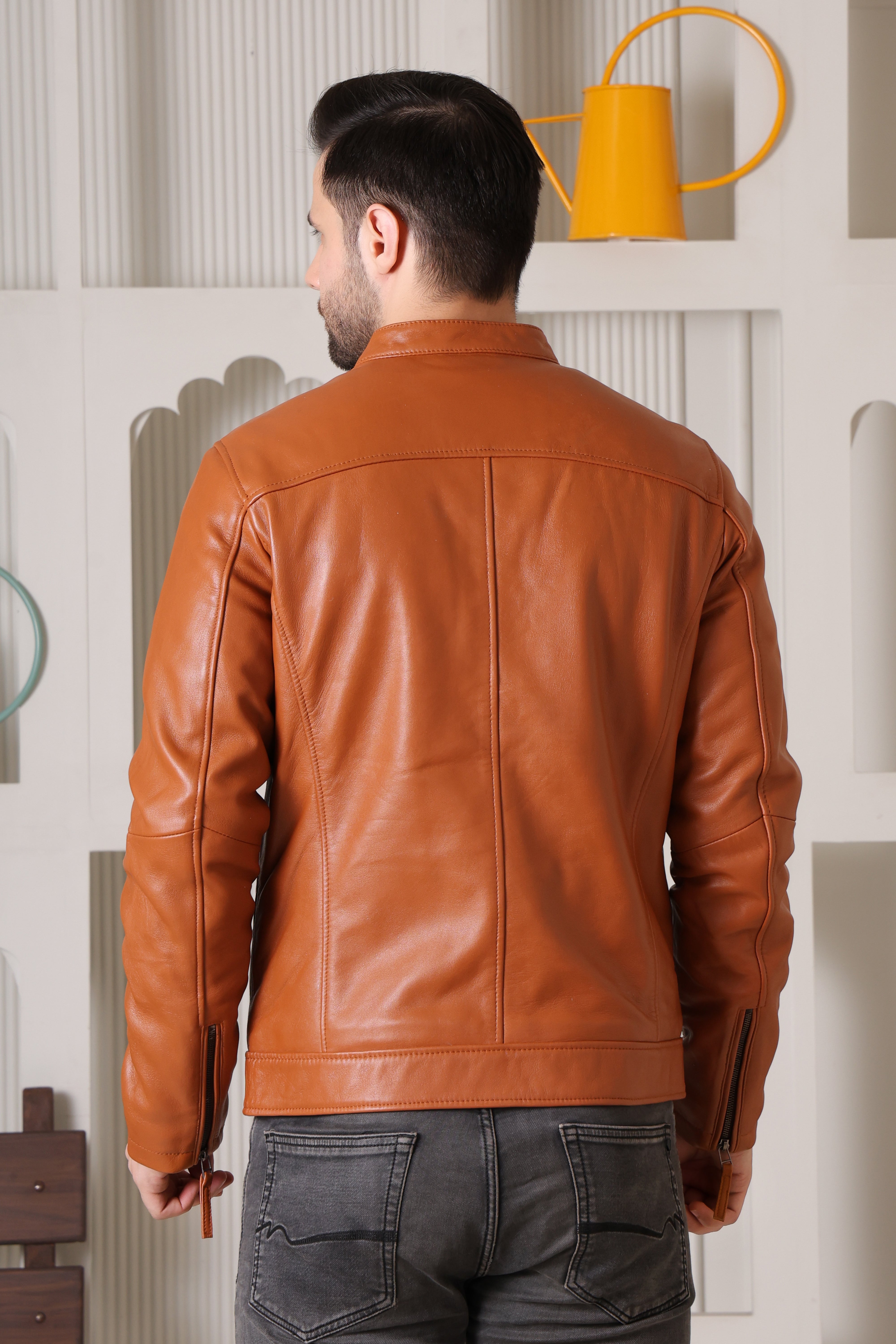 Cool Equal Men's Pure Leather Tan Jacket