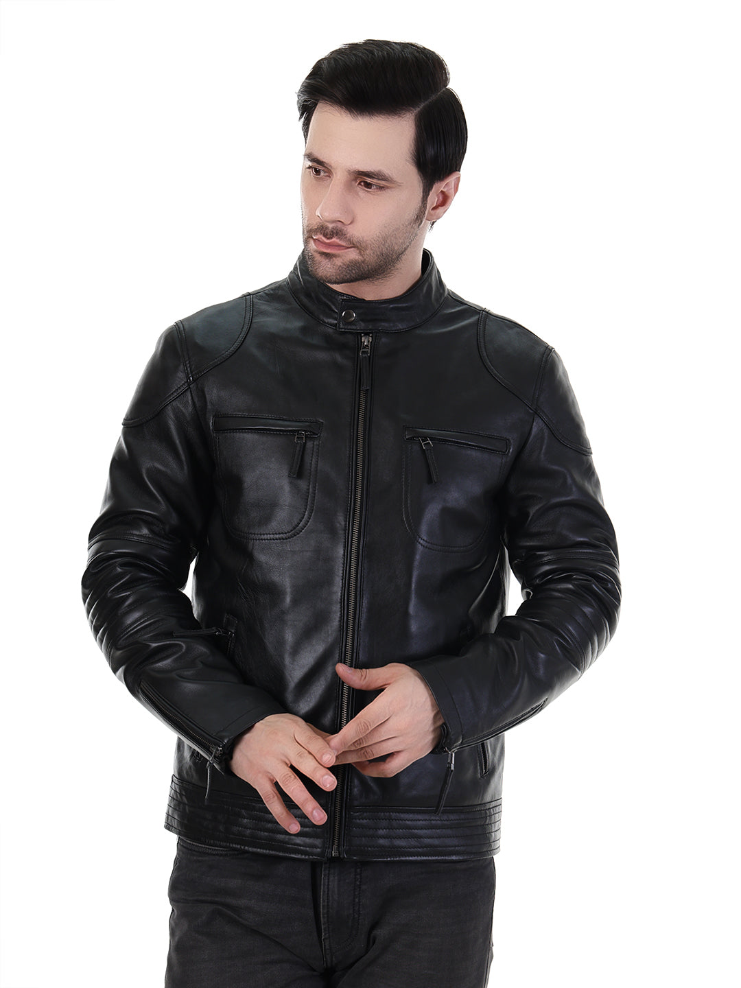 Cool Equal Men’s Pure Leather Black Jacket – Premium Winter Style with Front Zip Closure