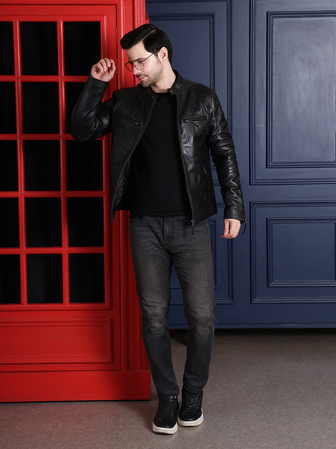 Cool Equal Men’s Pure Leather Black Jacket – Premium Winter Style with Front Zip Closure