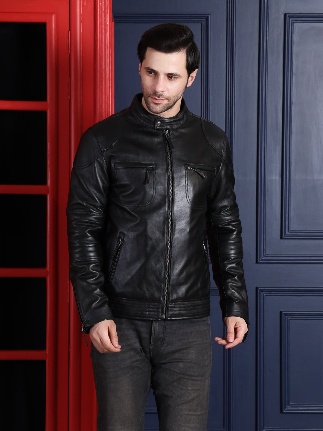 Cool Equal Men’s Pure Leather Black Jacket – Premium Winter Style with Front Zip Closure