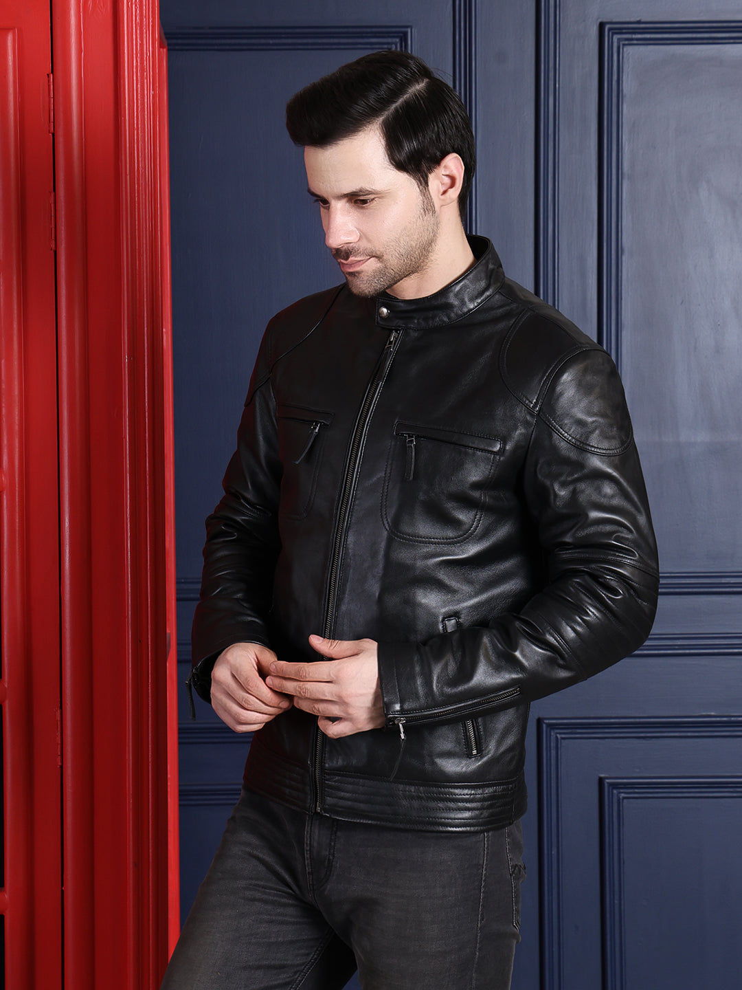 Cool Equal Men’s Pure Leather Black Jacket – Premium Winter Style with Front Zip Closure